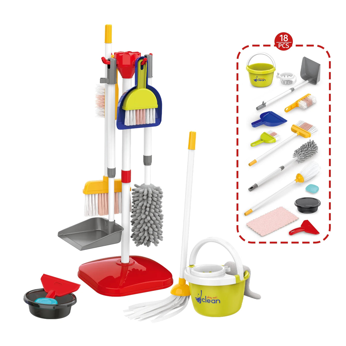 Kids' Pretend Play Cleaning Set with Vacuum & Dustpan