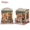 A detailed 3D wooden book nook kit featuring a Sunny Cafe storefront with interior details and lighting.
