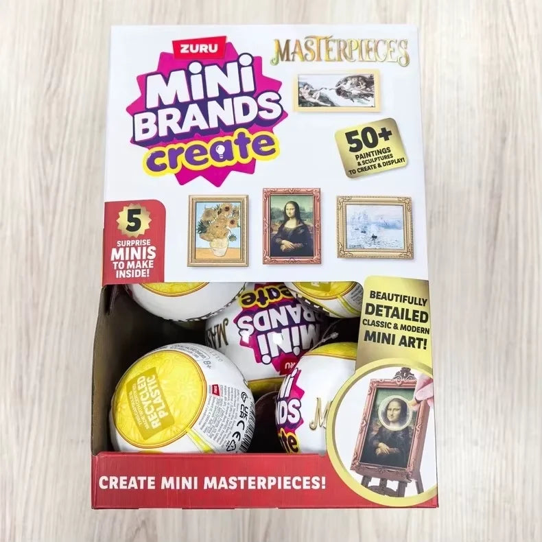 A box of Zuru Mini Brands Create Masterpieces featuring five surprise mini balls.