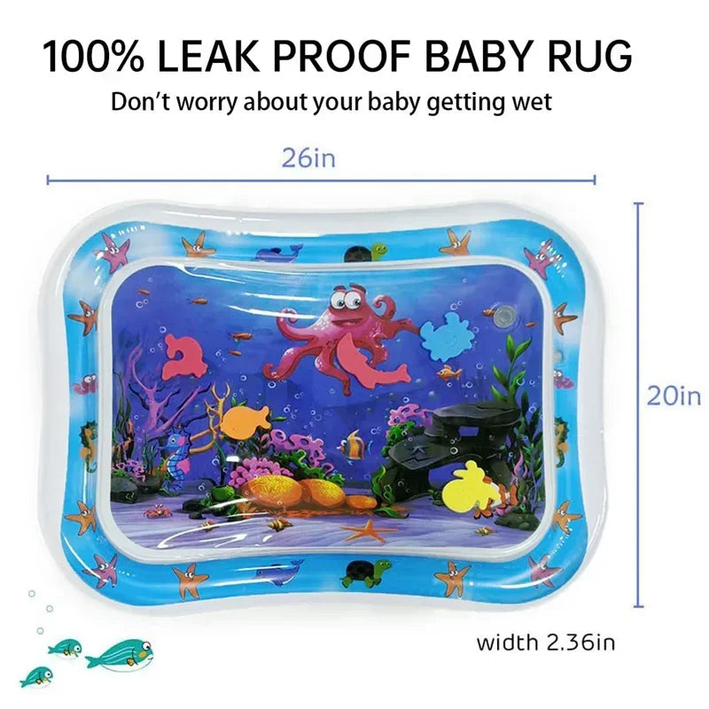 A clear baby rug with colorful sea creatures and plants for tummy time