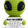 Handmade crochet positive alien pocket hug gift in bright lime green