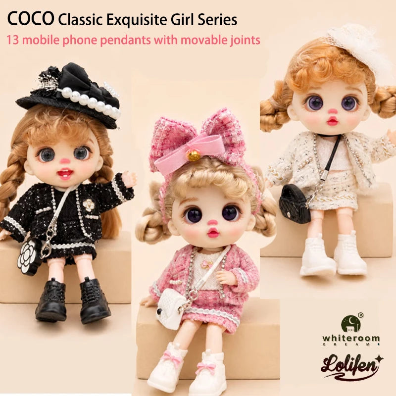Coco Elegant Girl 13cm Articulated BJD Doll with Phone Lanyard & Replaceable Eyes
