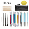 A set of 24 pottery and clay carving tools including various sculpting, shaping, and carving implements.