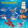 A set of 3D animal puzzles featuring various sea creatures and dinosaurs for kids.