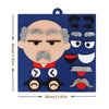 A puzzle game featuring a facial expression of an angry or grumpy old man made of felt pieces on a blue background.