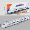 A model electric high-speed railway train toy with lights and sounds displayed in a box and as a disassembled set.