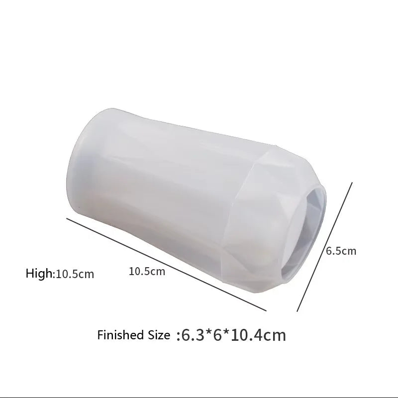 A white flexible silicone mold shaped like a flower pot, shown in profile with dimensions 6.3x6x10.4 cm.