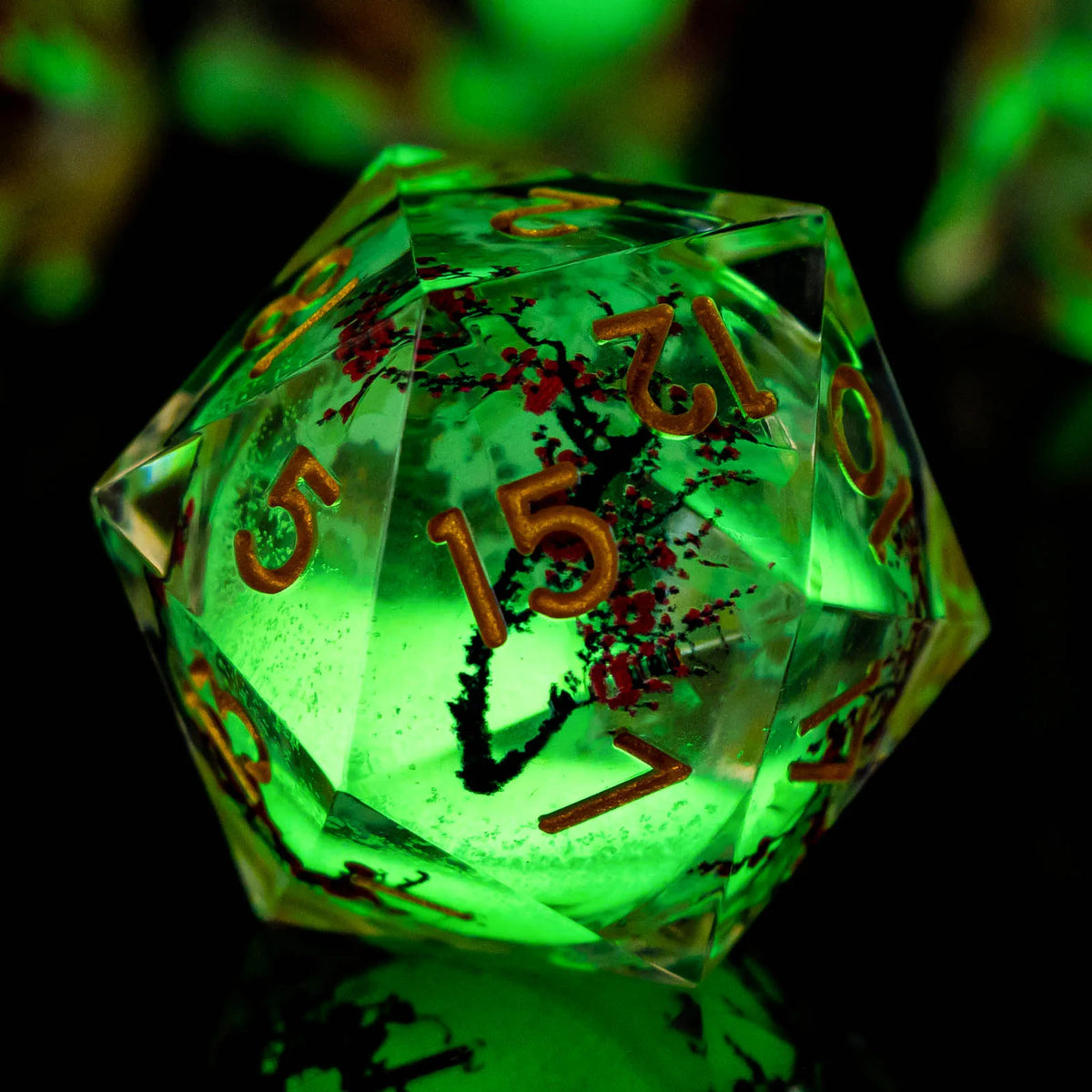Liquid Core Glow D&D Dice Set with Sharp Edges