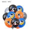 A collection of 18 balloons featuring outer space astronaut designs in black, silver, yellow, and blue.