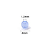 A round, light blue glass bead measuring 1.3mm in height and 4mm in diameter.