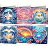 A set of diamond painting birthday cards featuring iridescent sea creatures and floral designs.
