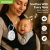 A woman holds a baby while using a portable white noise machine for soothing sounds.