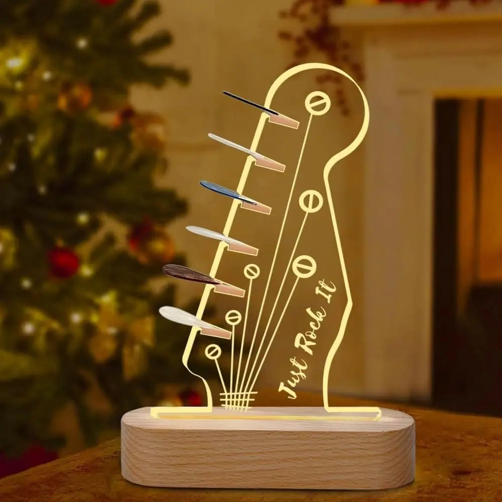 Guitar Pick Display Stand with LED Light and Wood Base