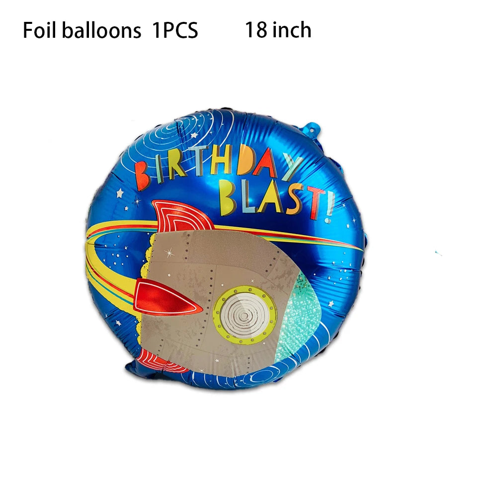 A blue foil balloon shaped like an outer space astronaut for a birthday party decoration.