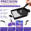 Precision tweezers tool kit with diamond painting tips and accessories shown in a black tray