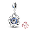 Sterling silver charm beads set featuring cross, angel, and evil eye designs for DIY jewelry making