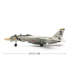 A model kit of a military fighter jet, resembling an F-14 Tomcat, SU-57, or SU-35, shown in a gray color.