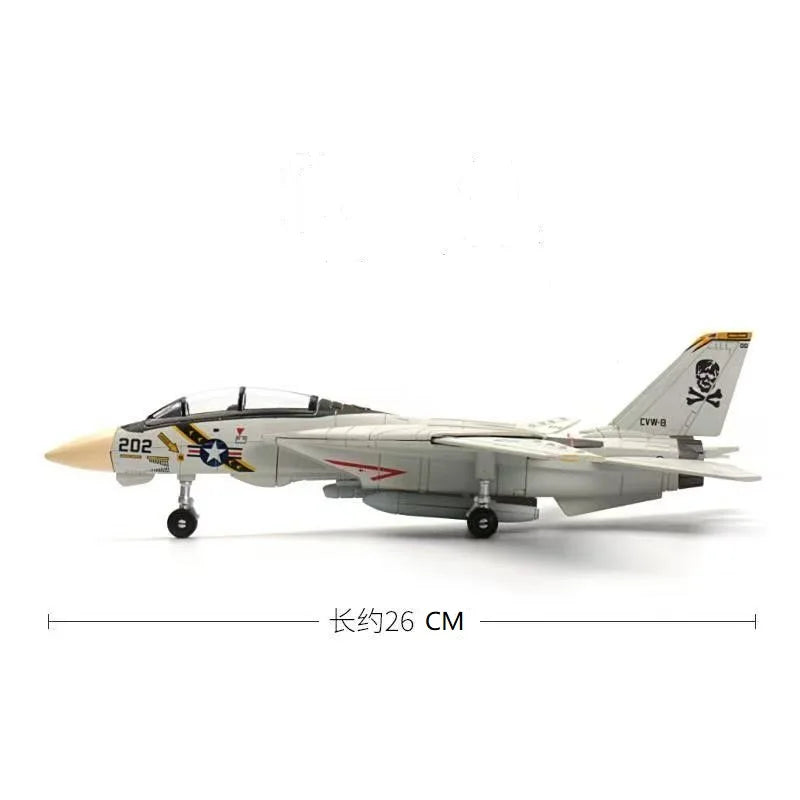 A model kit of a military fighter jet, resembling an F-14 Tomcat, SU-57, or SU-35, shown in a gray color.
