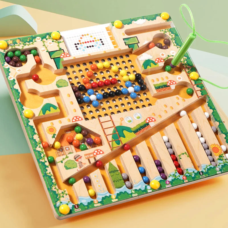 Magnetic Color Sorting Maze Toy – Wooden Montessori Puzzle Board