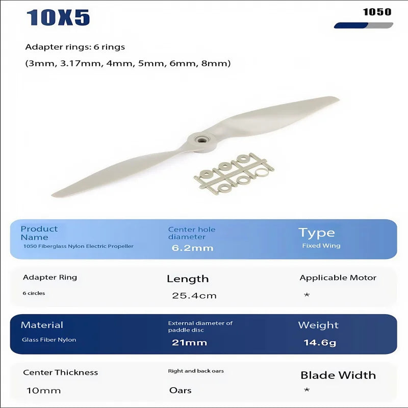 Silberne flügelförmige Propelleradapterring für einen 10x5 elektrischen Propeller.