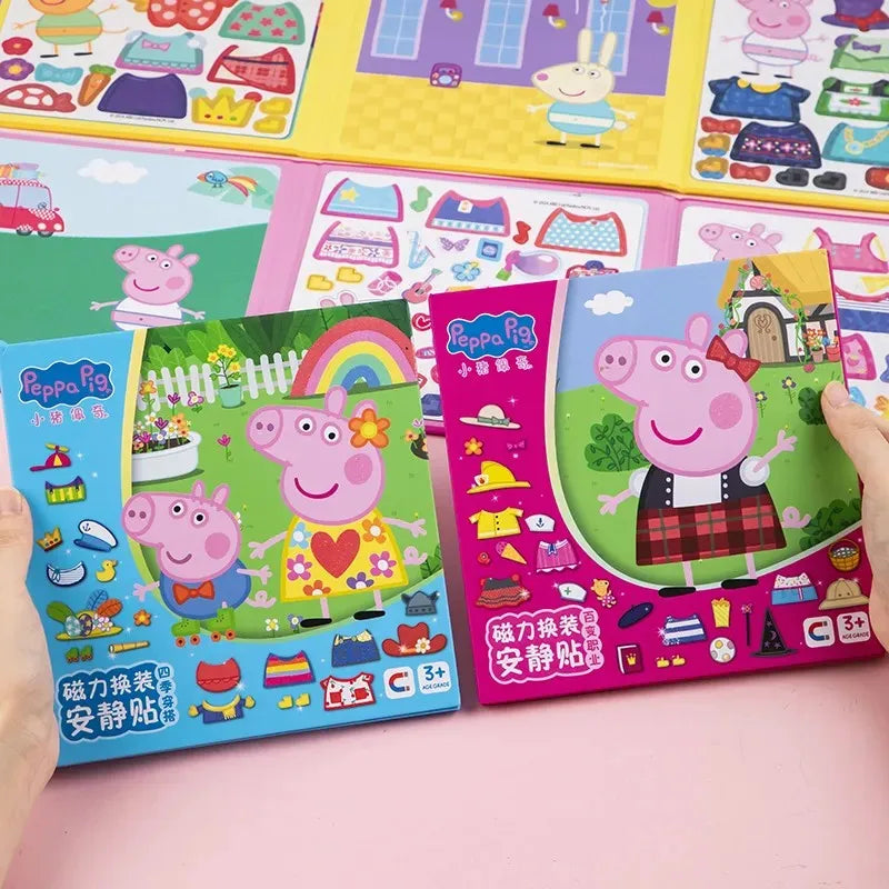 A colorful magnetic dress-up travel book featuring Peppa Pig characters and scenes.