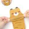 A hand holds a cute cartoon bear non-slip sock for babies and toddlers, featuring brown fur and pink nose.