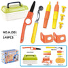 A set of 148 pieces of cardboard construction tools including a cutter, various tools, and a tool box.