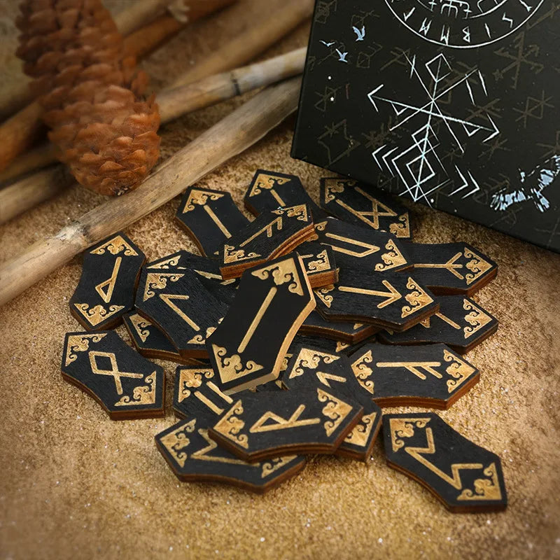Wooden Rune Stone Set with Guide Book and Velvet Bag