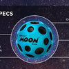 A blue Moon Ball foam ball is shown with text describing its durable design and features.