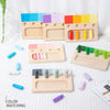Wooden color matching toy featuring various colored blocks and inserts for learning