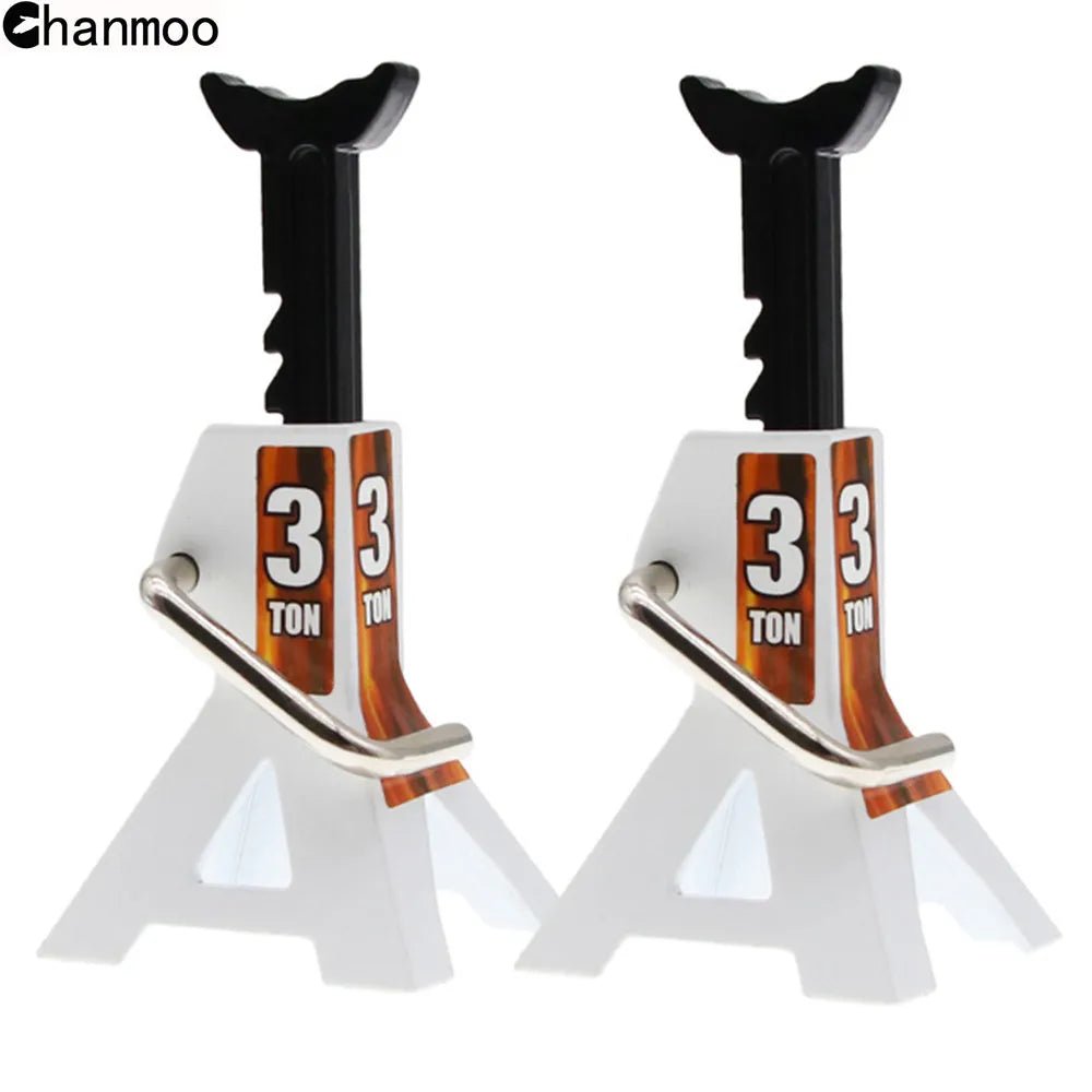 A pair of black metal simulation jack stands with 3 ton capacity for RC crawlers