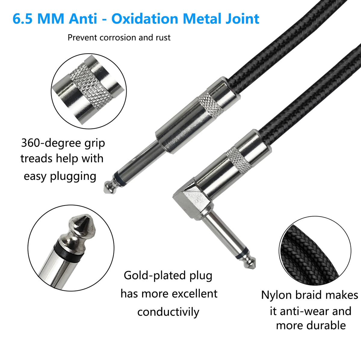 Braided Guitar Cable with 90° Plug – Noise Reduction for Clear Sound