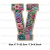 Floral letter V patch made of fabric for DIY clothing and accessories