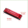 A red harmonica with ten holes is shown, measuring 10.5cm (4 inch) long.