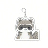 A cute raccoon charm with a hanging loop on an acrylic keychain.