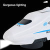 A white electric high-speed railway train toy is shown emitting a bright light.