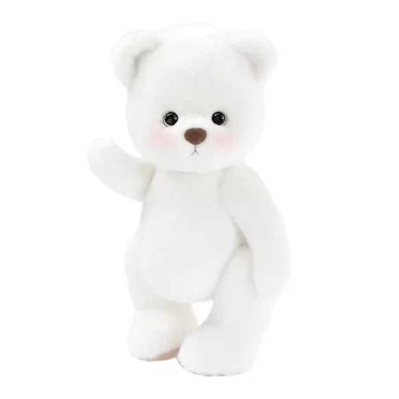 A white huggable teddy bear plush toy with a soft, round face.