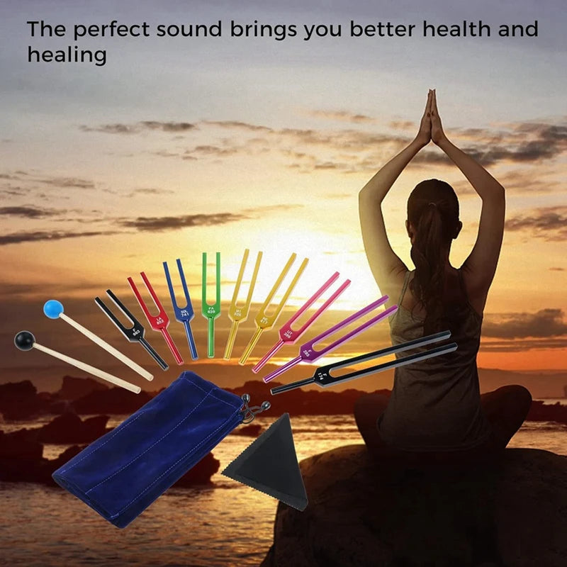 9-Piece Color Tuning Fork Set for Sound Healing and Chakra Balancing