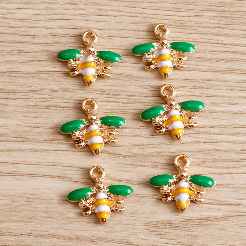 Gold Enamel Honeybee Charms for Jewelry Making (Set of 10)