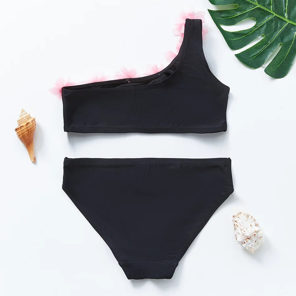 Black girls two-piece swimsuit set featuring a top and bottom piece
