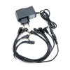 Black power supply adapter for a guitar pedal, featuring multiple output jacks and a main plug.