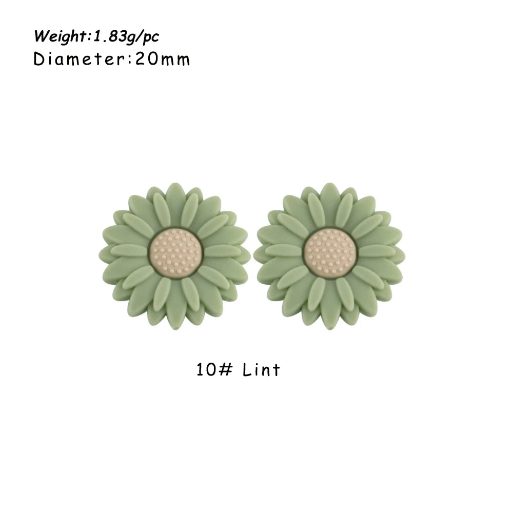 Pair of light green silicone daisy sunflower beads for DIY jewelry making