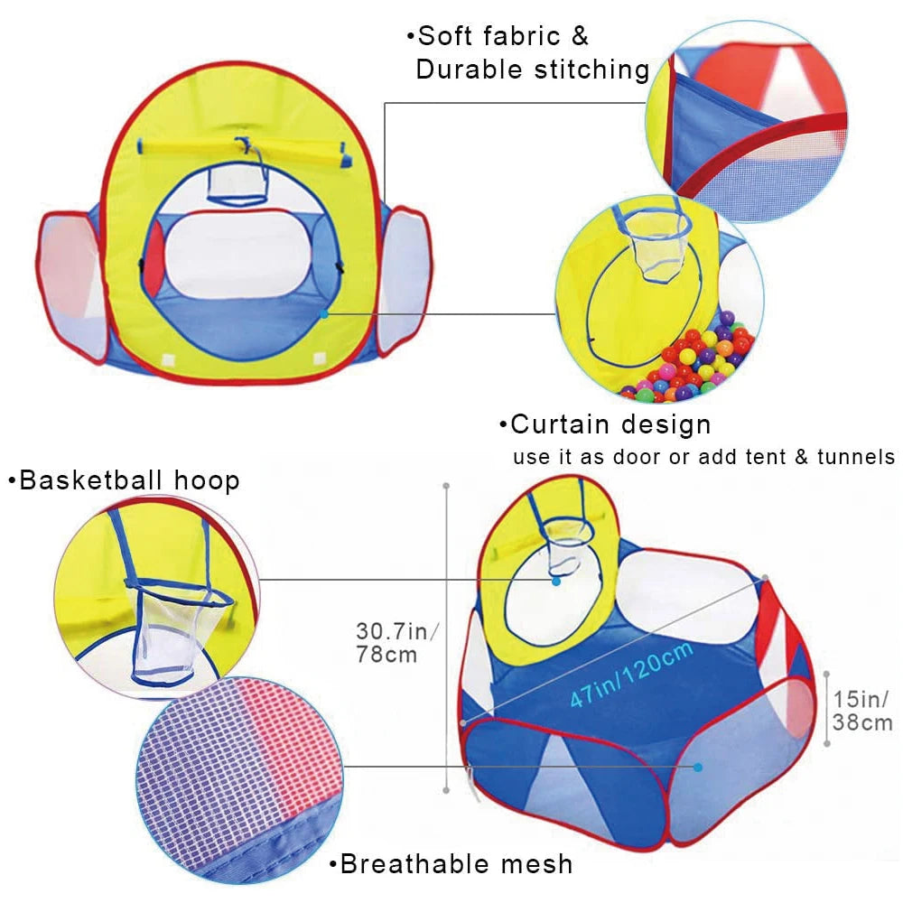 Kids' Foldable Ball Pit Play Tent with Storage Basket