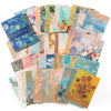 A collection of vintage scrapbook paper sheets in various shades of blue, pink, yellow, and green.