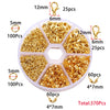 Jewelry making kit containing various gold-colored jump rings and clasps packaged in compartments.