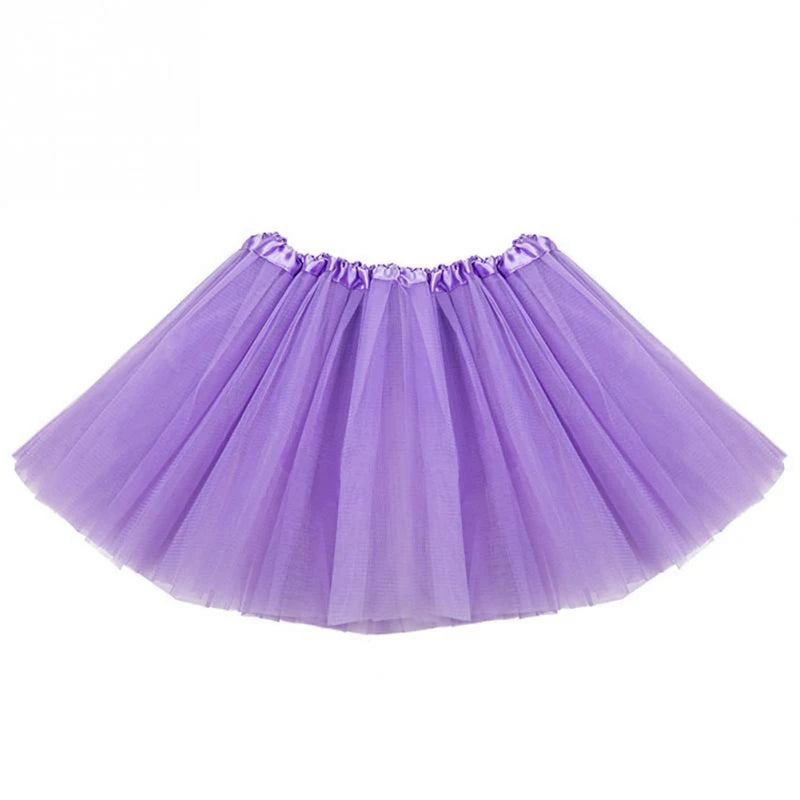 Purple three-layer tutu skirt for girls with a ruffled waistband