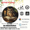 Rustic aluminum owl and open book round wall sign featuring 2D flat printing.