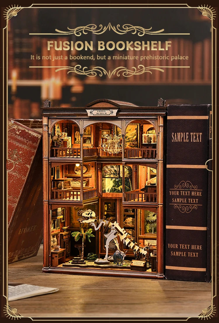 DIY Wooden Dinosaur Book Nook Kit with LED Lights