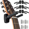 Wall-mounted guitar holder with non-slip cradle showing the neck and tuning pegs.