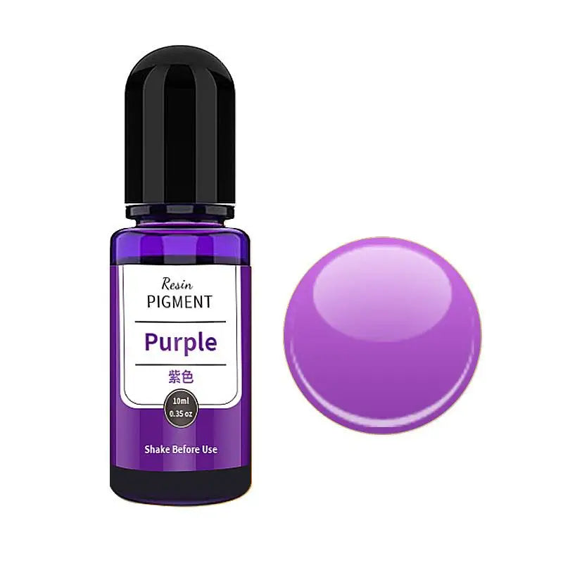 A dark purple glass bottle of Resin Pigment with a black cap and a purple round bead.